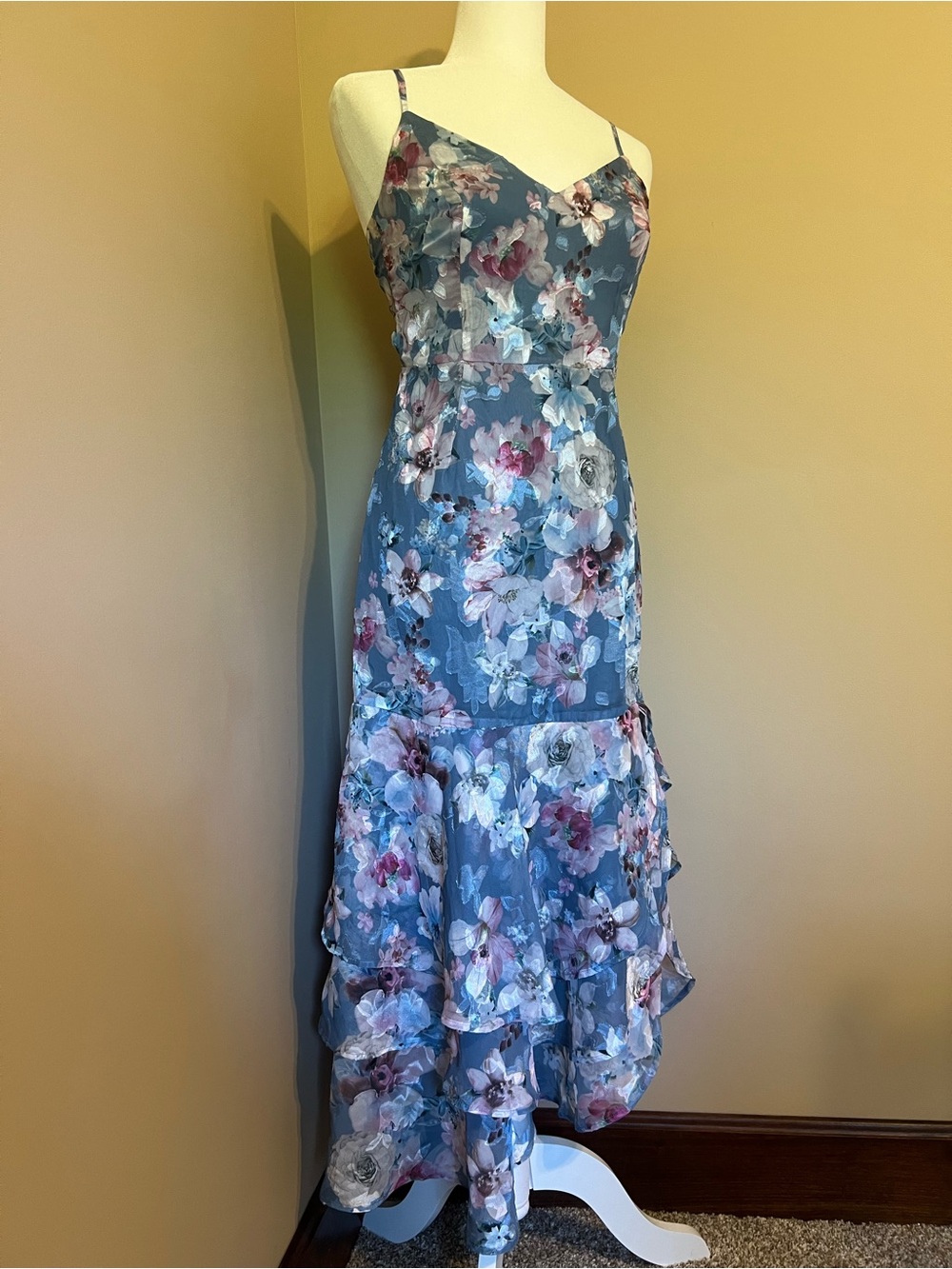 Lulu's Blue Floral High-Low Slip Dress